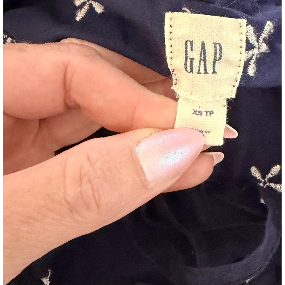 Gap Navy Blue Floral Embroidered Eyelet Midi Dress XS Cottagecore Boho Summer - Picture 10 of 11